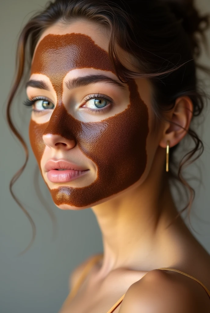 Real female model creative shoot with applied coffee face mask