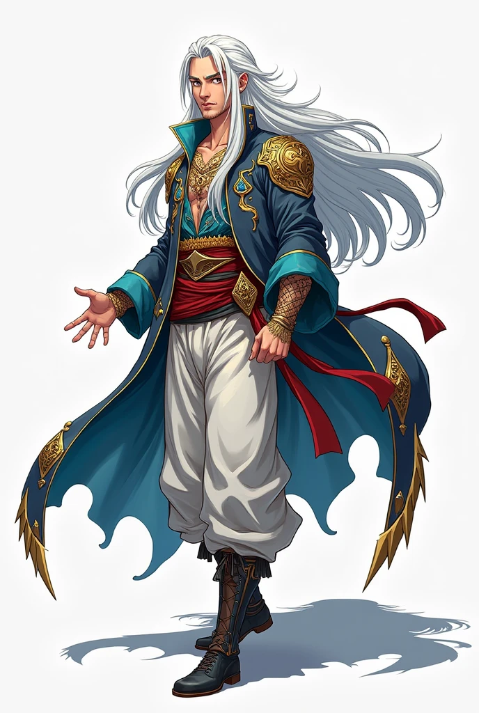 A man with fantasy clothes and with white hair full body all sides right left front back and different poses anime 