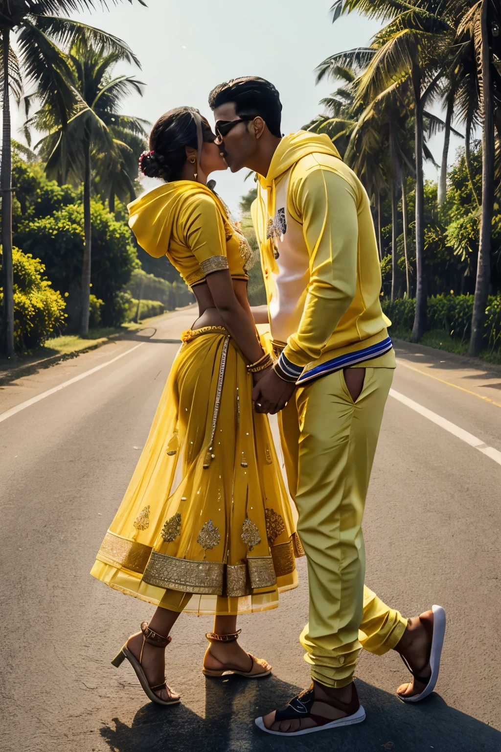 Reality India 2 Cute boy proposing to beautiful girl in lehenga kiss you on the way with a flower, Wearing a hoodie with his name on it "Akshay" As a girl's name "Muskan" Write on, After the Rain,There are no boys, beautiful drawing, Beautiful girl standing in the rain, Very happy photos,User Photos, Rainy weather, beautiful realistic photo, ultra-realistic picture, Rainy Day, Very beautiful photos