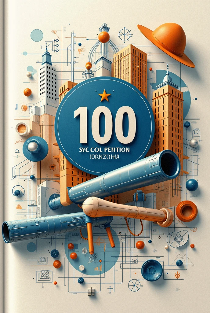 Generate a cover for a school book that has three modalities, which are business design and management, which is celebrating its 100th anniversary.