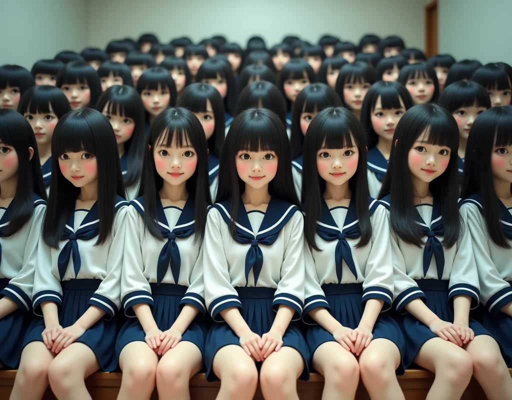 (Japanese Clone-girls=Myself), (Super Best masterpiece Clone-girls Raw Photography Art), (16K, Highest quality, Ultra-high resolution, RAW Photos), (It's so unrealistic., With unparalleled depiction, With an unfathomable sight, An unprecedented and shocking worldview, Clone-girls: In a world of mass reproduction, Ultra-realistic), (Japanese Girls, Yokoyama-Yui, 16yo, Small face, Thick black hair, long hair, Dark Eyes, Mature face, Cute Smile, Smiling face, A gentle gaze, Very pleasant look), (Very beautiful detailed girls, Accurate body structure, Accurate body movements, Very detailed body, (Super big breasts, Large bulge of ample breasts)), ((Schoolgirl uniform, Short sleeve, mini skirt, Emphasise the fullness of your breasts)), (Very detailed, Myself cloning, Depiction of splitting oneself, 1Myself girl→1,000,000,000,000,000,000,000,000,000,000Myself cloning girls), (Myself clone girlsは, With the same perfect appearance without any difference, to multiply in large numbers), (Very detailed depiction, Myself's multiplying female body, In the same female body,With the same face, With the same hairstyle, In the same clothes, At the same height, 同じSuper big breastsで, A completely indistinguishable female body, 1,000,000,000,000,000,000,000,000,000,000 people), (Myself girls only), (Academy, academic level, Commemorative photo depiction, Tiered stage photography, Happy smile, Front view)