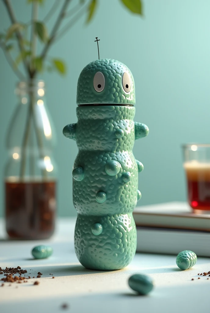 Coffee thermos in the shape of bacteria