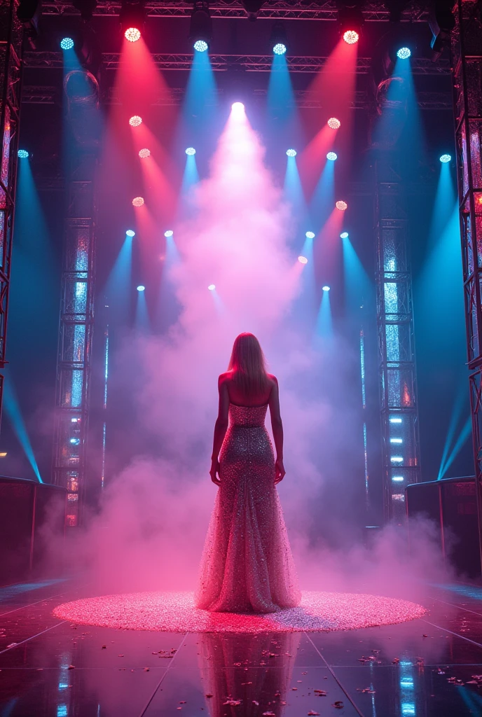 Glamorous Stage with Lights: Ek stage setup jahan bright lights, fog aur reflective surfaces ho, jo aapko spotlight me rakhe.