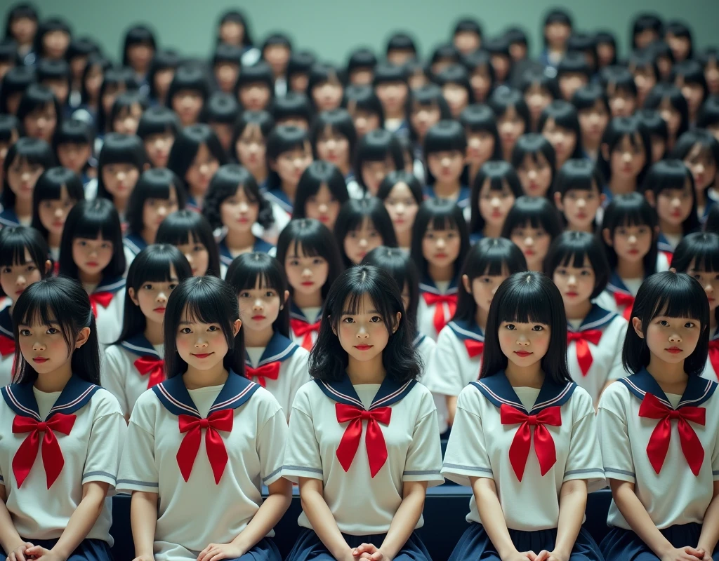 (Japanese Clone-girls=Myself), (Super Best masterpiece Clone-girls Raw Photography Art), (16K, Highest quality, Ultra-high resolution, RAW Photos), (It's so unrealistic., With unparalleled depiction, With an unfathomable sight, An unprecedented and shocking worldview, Clone-girls: In a world of mass reproduction, Ultra-realistic), (Japanese Girls, Yokoyama-Yui, 16yo, Small face, Thick black hair, long hair, Dark Eyes, Mature face, Cute Smile, Smiling face, A gentle gaze, Very pleasant look), (Very beautiful detailed girls, Accurate body structure, Accurate body movements, Very detailed body, (Super big breasts, Large bulge of ample breasts)), ((Schoolgirl uniform, Short sleeve, mini skirt, Emphasise the fullness of your breasts)), (Very detailed, Myself cloning, Depiction of splitting oneself, 1Myself girl→1,000,000,000,000,000,000,000,000,000,000Myself cloning girls), (Myself clone girlsは, With the same perfect appearance without any difference, to multiply in large numbers), (Very detailed depiction, Myself's multiplying female body, In the same female body,With the same face, With the same hairstyle, In the same clothes, At the same height, 同じSuper big breastsで, A completely indistinguishable female body, 1,000,000,000,000,000,000,000,000,000,000 people), (Myself girls only), (Academy, academic level, Commemorative photo depiction, Tiered stage photography, Happy smile, Front view)