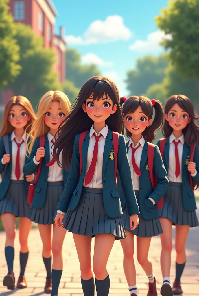 High school students in uniform, Animation style