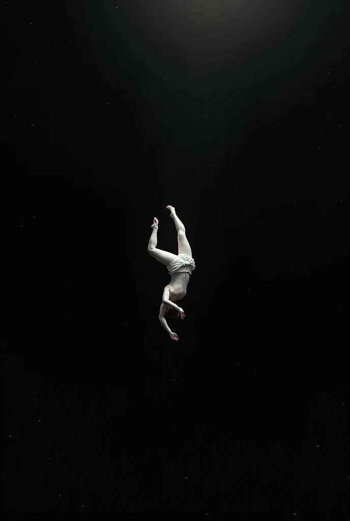 Black background with white person falling