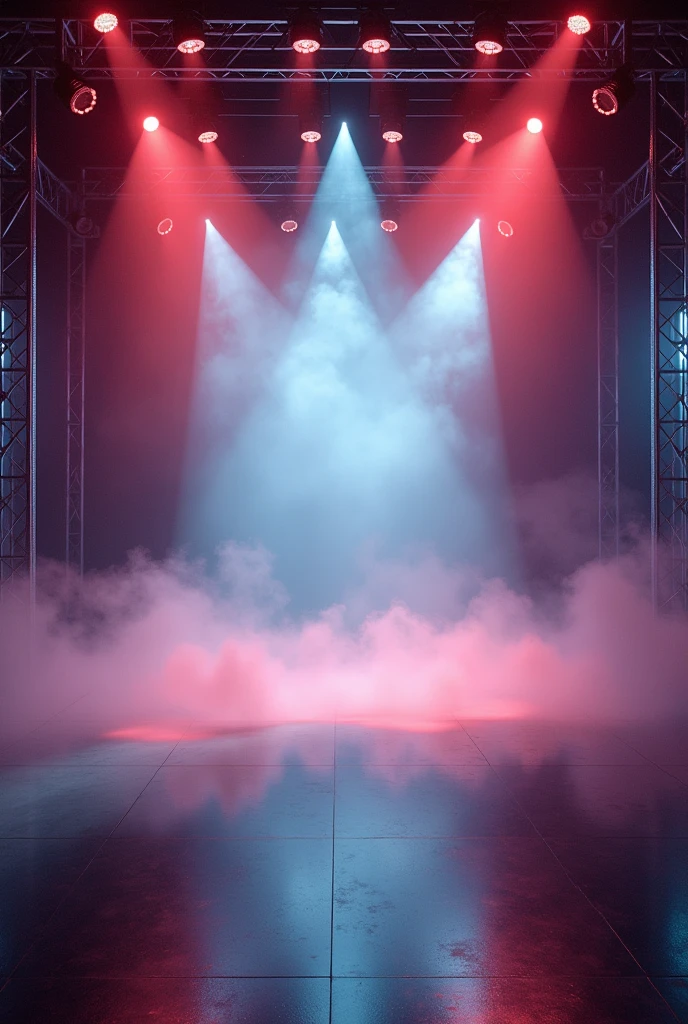 Glamorous Stage with Lights: Ek stage setup jahan bright lights, fog aur reflective surfaces ho, jo aapko spotlight me rakhe.. without girl and ek dam realistic banao