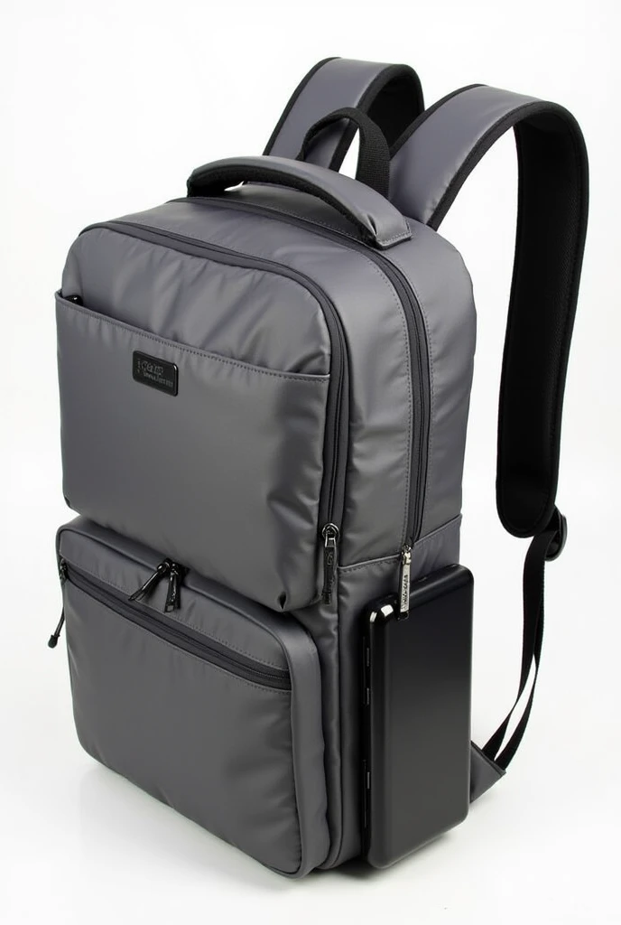 Bag with multiple compartments and built in powerbank inside, the built-in powerbank is located in the corner. The corner side of the case of powerbank has LED Battery Indicator and has charging ports