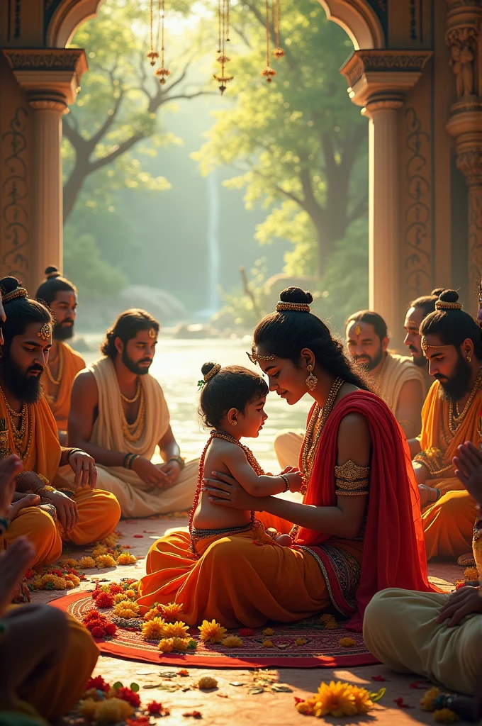 Make a YouTube thumbnail about Lord Krishna name giving ceremony