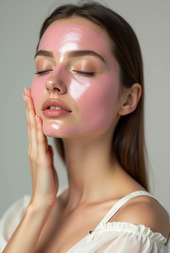 Real female model creative and aesthetic shoot with applied rose face mask paste