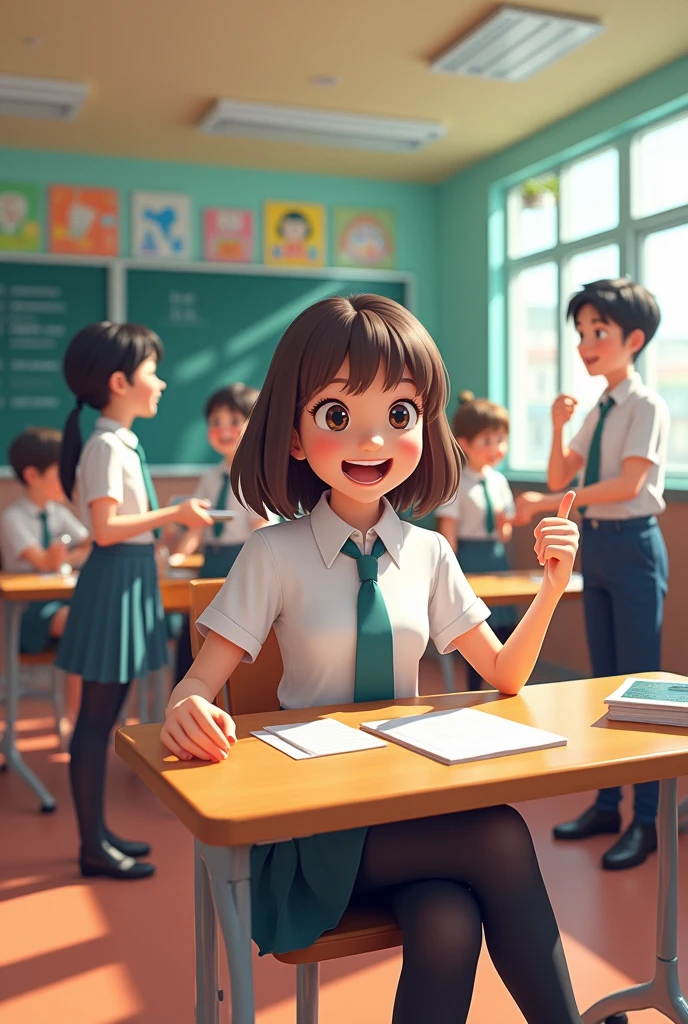 Secondary school students in uniform, in the classroom, Animation style