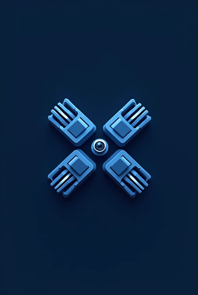 Logo of an X that is made up of two blue semi-thin rj45 network cables and in the middle it has a camera lens all in 2d