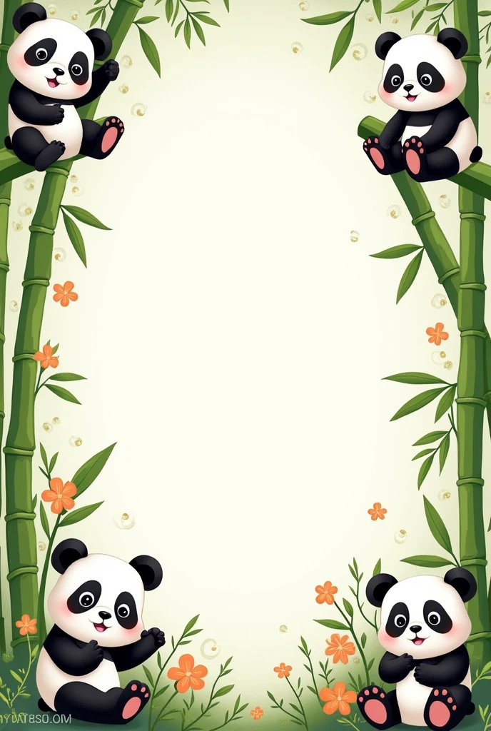 Create a letter with space to write and with drawings of pandas all around it.