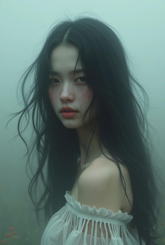 A long-haired woman in a dream, her face blurred