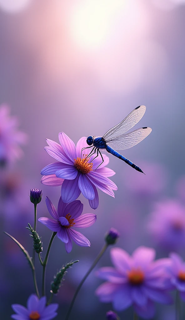 Purple flowers with a dragonfly