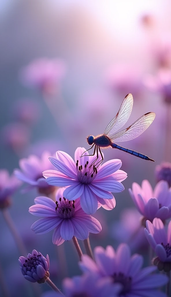 Purple flowers with a dragonfly