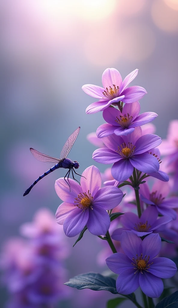 Purple flowers with a dragonfly