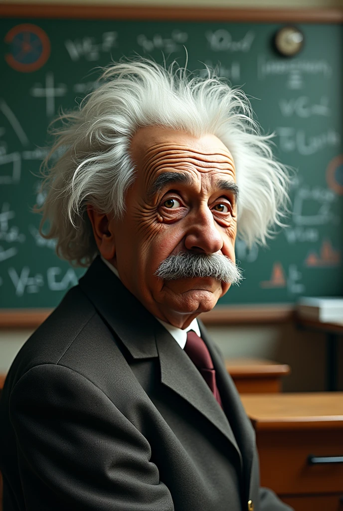 Albert Einstein with polygons in a gridded math school room