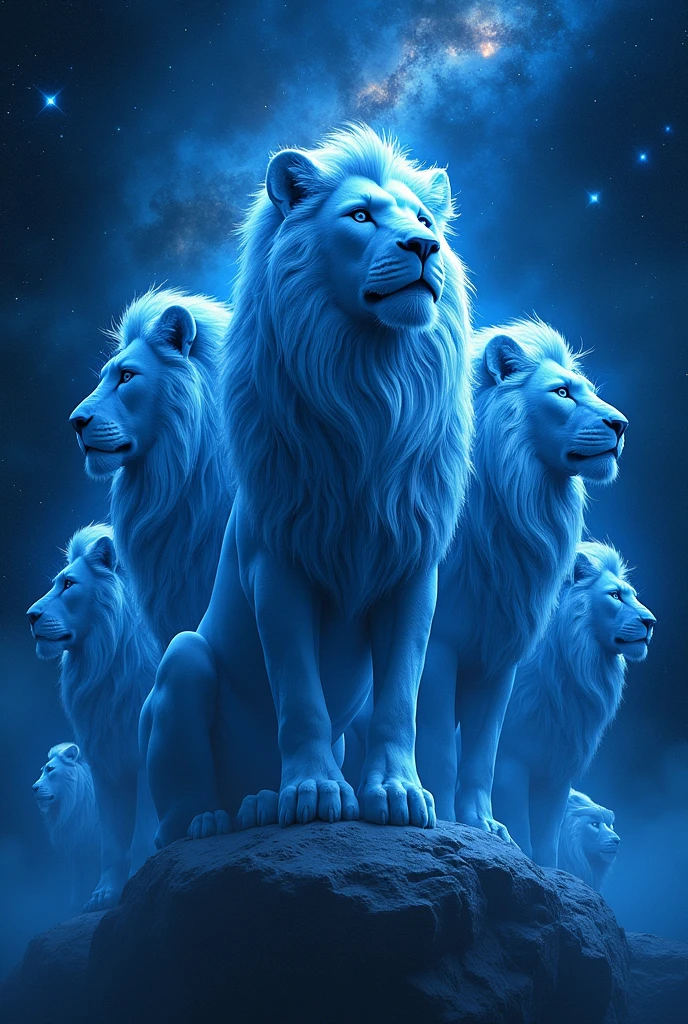 (Photorealism: 1.2), 5 astrological figure of a Leo of the zodiac sign in intense stellar blue color
