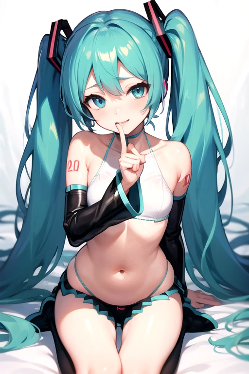 Sakimi-chan, ((Hatsune Miku)), a girl with 18 years old, (slingshot bikini), (open M legs),