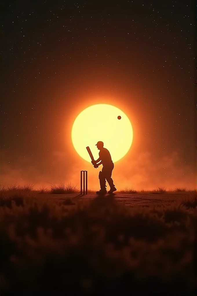 A man playing criket in space with sun