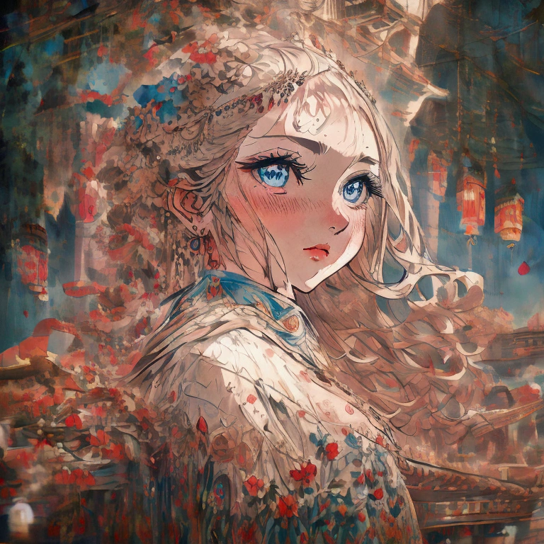  beautiful and charming girl with long white hair, blushing cheeks, detailed and expressive blue eyes, wearing a revealing outfit that accentuates her voluptuous figure, surrounded by a vibrant and colorful background, (best quality,4k,8k,highres,masterpiece:1.2),ultra-detailed,(realistic,photorealistic,photo-realistic:1.37),beautiful detailed eyes,beautiful detailed lips,extremely detailed eyes and face,long eyelashes,extremely detailed figure,side boobs,highly detailed clothing,colorful environment,vibrant colors,cinematic lighting,fantasy art
