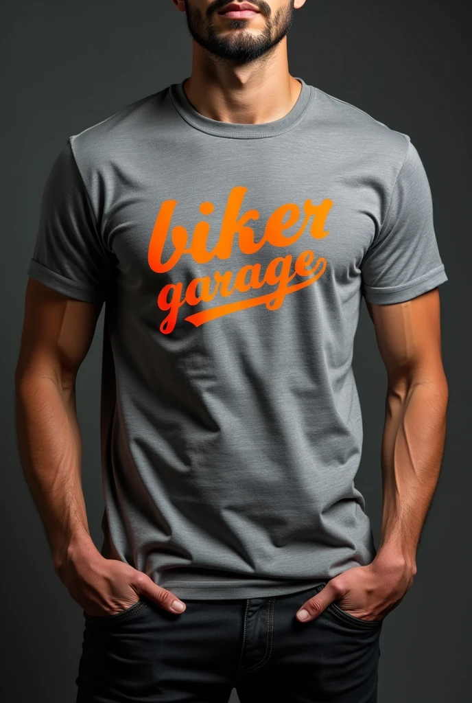 GREY T-shirt with print "BIKER GARAGE "
Sophisticated eye-catching orange color 