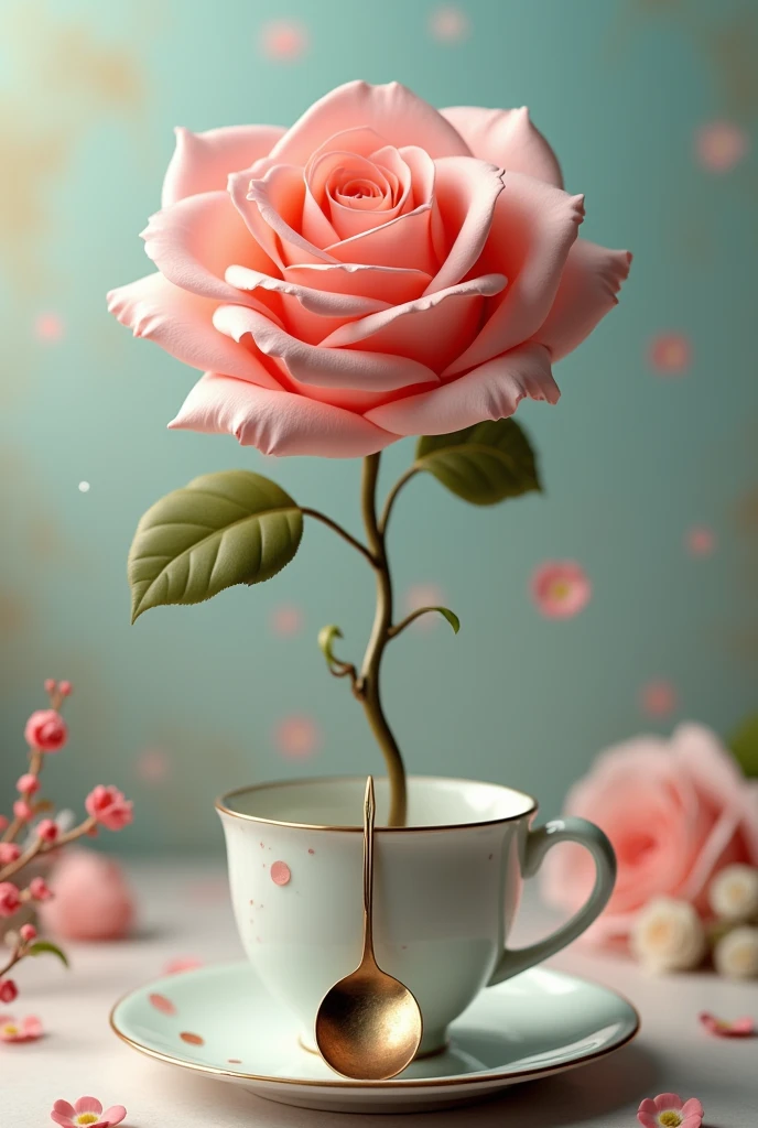 create a rose by holding a cup and a spoon