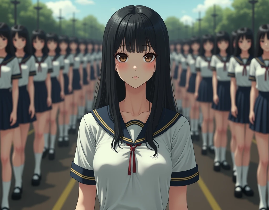 (Japanese Clone-girls=Myself), (Super Best masterpiece Clone-girls Raw Photography Art), (16K, Highest quality, Ultra-high resolution, RAW Photos), (It's so unrealistic., With unparalleled depiction, With an unfathomable sight, An unprecedented and shocking worldview, Clone-girls: In a world of mass reproduction, Ultra-realistic), (Japanese Girls, Suzuki-Rio, 16yo, Small face, Thick black hair, long hair, Dark Eyes, Mature face, Cute Smile, Smiling face, A gentle gaze, Very pleasant look), (Very beautiful detailed girls, Accurate body structure, Accurate body movements, Very detailed body, (Super big breasts, Large bulge of ample breasts)), ((Schoolgirl uniform, Short sleeve, mini skirt, Emphasise the fullness of your breasts)), (Very detailed, Myself cloning, Depiction of splitting oneself, 1Myself girl→1,000,000,000,000,000,000,000,000,000,000Myself cloning girls), (Myself clone girlsは, With the same perfect appearance without any difference, to multiply in large numbers), (Very detailed depiction, Myself's multiplying female body, In the same female body,With the same face, With the same hairstyle, In the same clothes, At the same height, 同じSuper big breastsで, A completely indistinguishable female body, 1,000,000,000,000,000,000,000,000,000,000 people), (Myself girls only), (Academy, academic level, Commemorative photo depiction, Tiered stage photography, Happy smile, Front view)