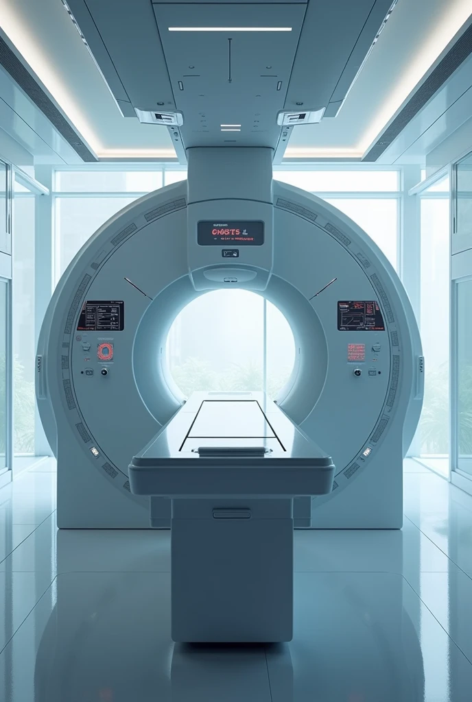 Create a futuristic and striking image of an MRI machine