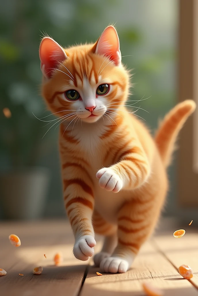 Please create for me a photo of a beautiful, realistic cat playing