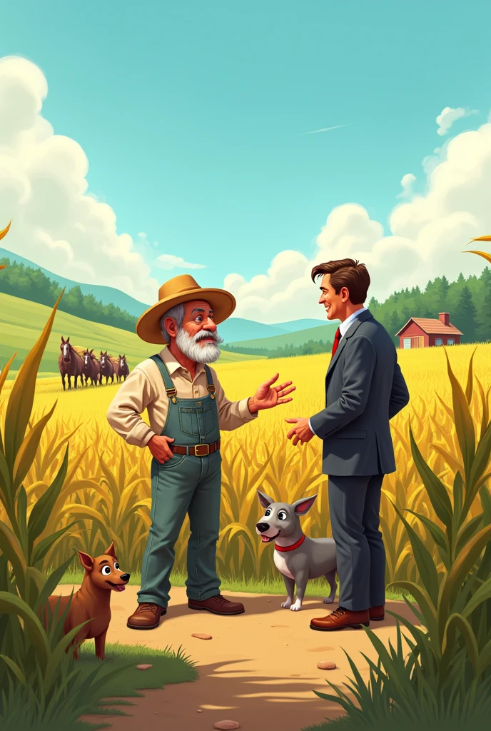 Old farmer sell his corn field for getting more money cartoon