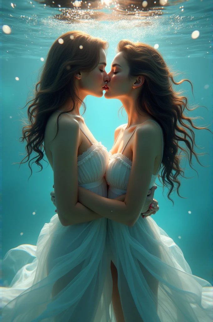 Underwater lesbian kiss