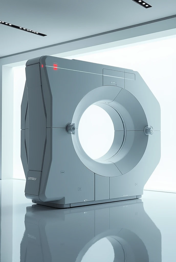 Create a futuristic and striking image of an MRI machine in image format 16:9