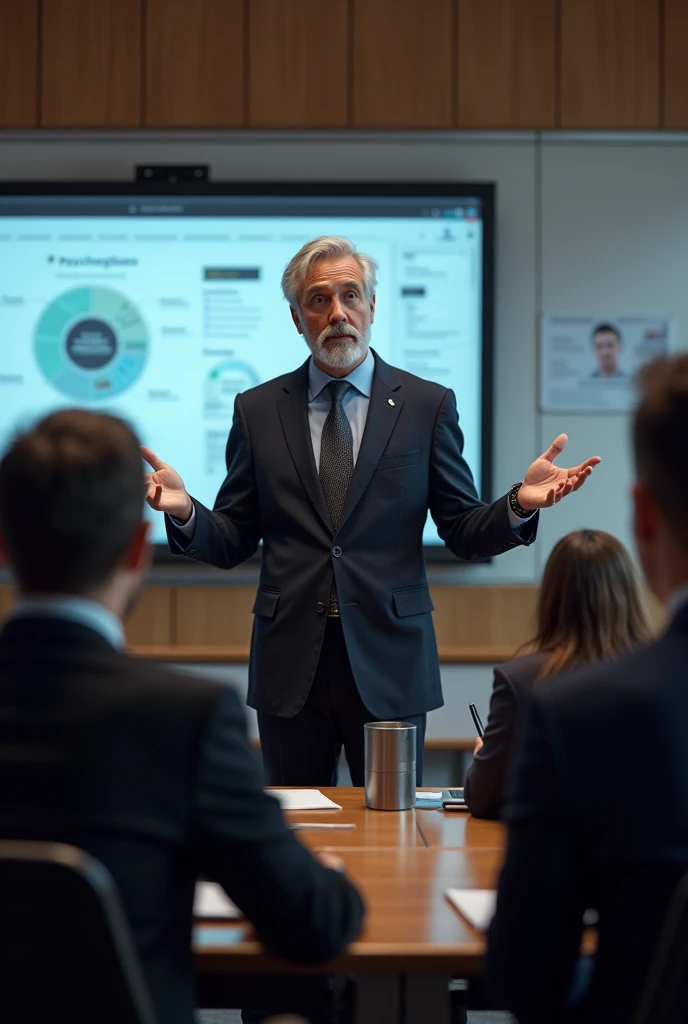 Draw a psychologist conducting a master class on MAC