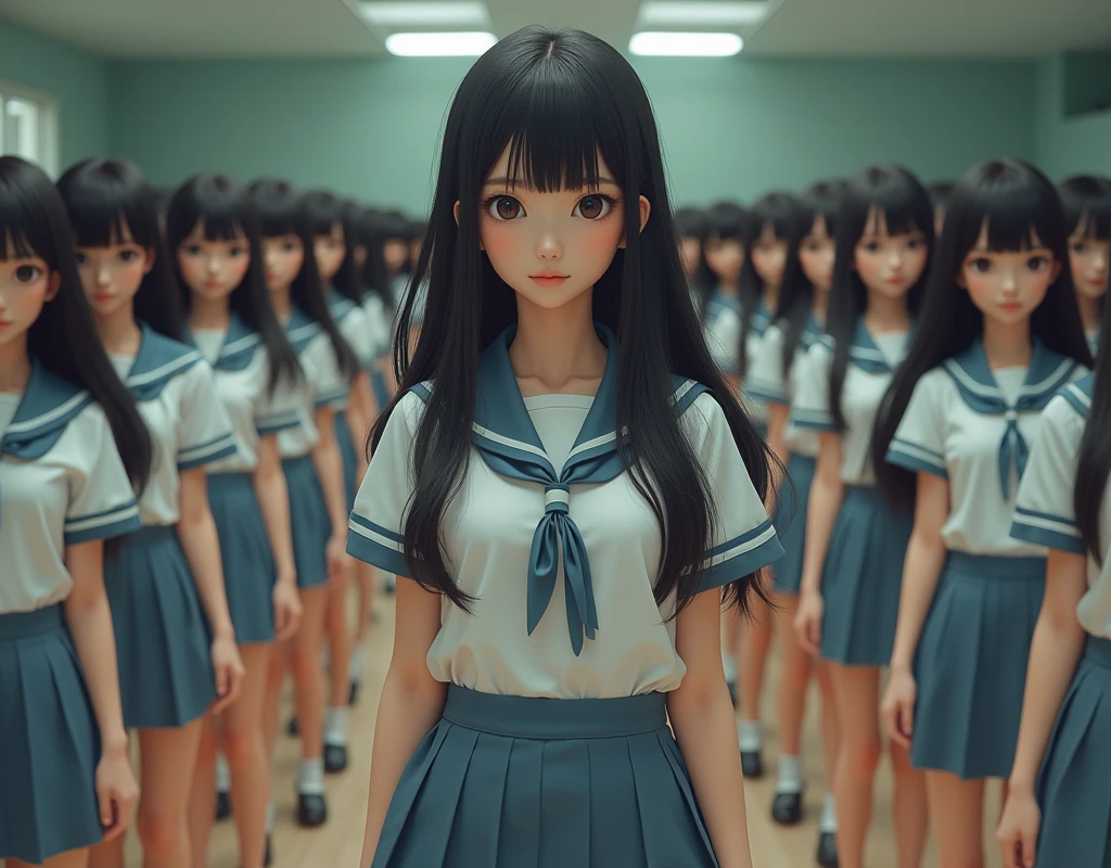 (Japanese Clone-girls=Myself), (Super Best masterpiece Clone-girls Raw Photography Art), (16K, Highest quality, Ultra-high resolution, RAW Photos), (It's so unrealistic., With unparalleled depiction, With an unfathomable sight, An unprecedented and shocking worldview, Clone-girls: In a world of mass reproduction, Ultra-realistic), (Japanese Girls, Suzuki-Rio, , Small face, Thick black hair, long hair, Dark Eyes, Mature face, Cute Smile, Smiling face, A gentle gaze, Very pleasant look), (Very beautiful detailed girls, Accurate body structure, Accurate body movements, Very detailed body, (Super big breasts, Large bulge of ample breasts)), ((Schoolgirl uniform, Short sleeve, mini skirt, Emphasise the fullness of your breasts)), (Very detailed, Myself cloning, Depiction of splitting oneself, 1Myself girl→1,000,000,000,000,000,000,000,000,000,000Myself cloning girls), (Myself clone girlsは, With the same perfect appearance without any difference, to multiply in large numbers), (Very detailed depiction, Myself's multiplying female body, In the same female body,With the same face, With the same hairstyle, In the same clothes, At the same height, 同じSuper big breastsで, A completely indistinguishable female body, 1,000,000,000,000,000,000,000,000,000,000 people), (Myself girls only), (Academy, academic level, Commemorative photo depiction, Tiered stage photography, Happy smile, Front view)