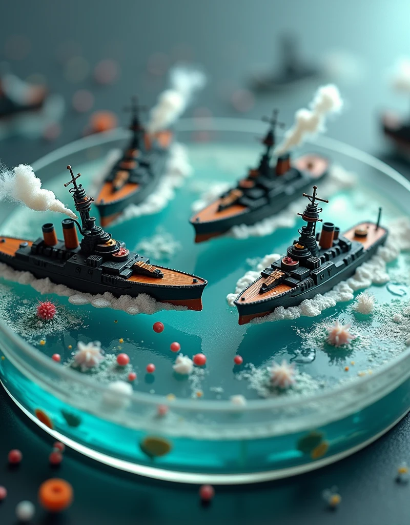 Draw a naval battle on a petri dish