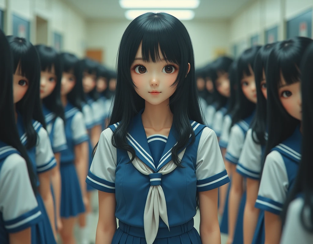 (Japanese Clone-girls=Myself), (Super Best masterpiece Clone-girls Raw Photography Art), (16K, Highest quality, Ultra-high resolution, RAW Photos), (It's so unrealistic., With unparalleled depiction, With an unfathomable sight, An unprecedented and shocking worldview, Clone-girls: In a world of mass reproduction, Ultra-realistic), (Japanese Girls, Suzuki-Rio, , Small face, Thick black hair, long hair, Dark Eyes, Mature face, Cute Smile, Smiling face, A gentle gaze, Very pleasant look), (Very beautiful detailed girls, Accurate body structure, Accurate body movements, Very detailed body, (Super big breasts, Large bulge of ample breasts)), ((Schoolgirl uniform, Short sleeve, mini skirt, Emphasise the fullness of your breasts)), (Very detailed, Myself cloning, Depiction of splitting oneself, 1Myself girl→1,000,000,000,000,000,000,000,000,000,000Myself cloning girls), (Myself clone girlsは, With the same perfect appearance without any difference, to multiply in large numbers), (Very detailed depiction, Myself's multiplying female body, In the same female body,With the same face, With the same hairstyle, In the same clothes, At the same height, 同じSuper big breastsで, A completely indistinguishable female body, 1,000,000,000,000,000,000,000,000,000,000 people), (Myself girls only), (Academy, academic level, Commemorative photo depiction, Tiered stage photography, Happy smile, Front view)