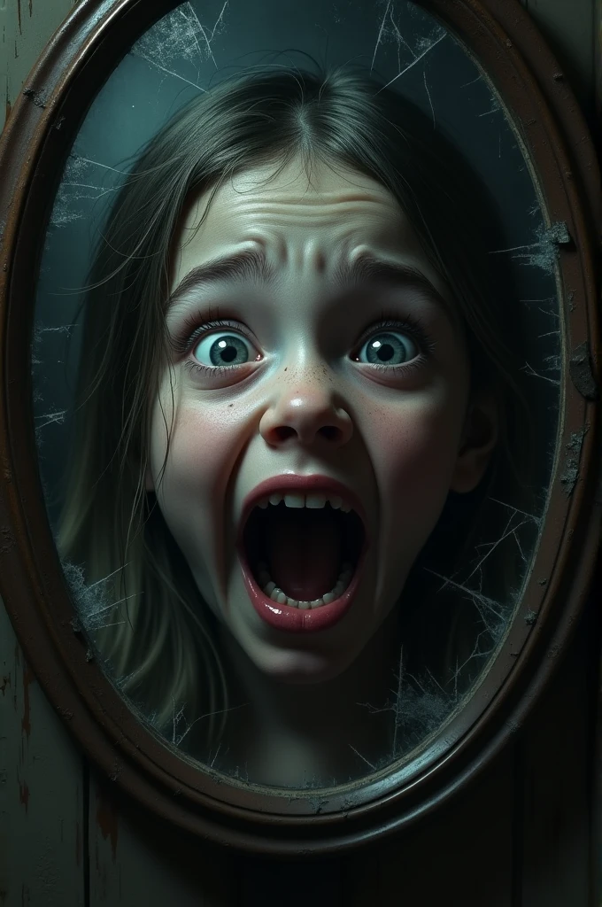 Girl trapped in a mirror screaming