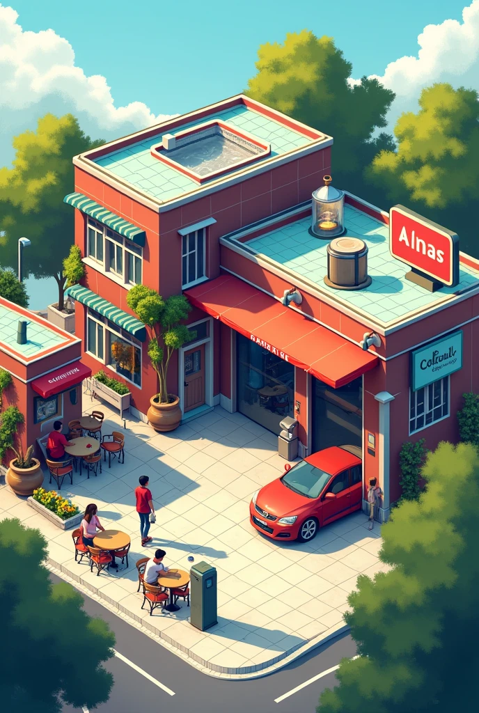 Car washingshop and coffee shops big size