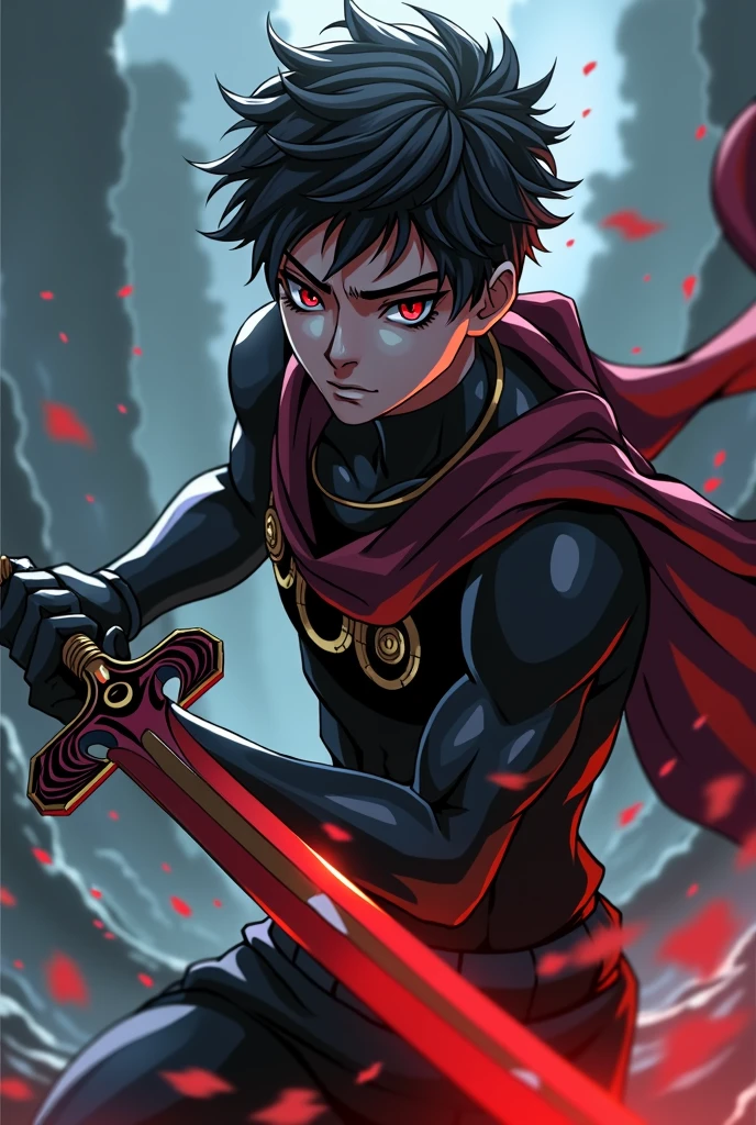 anime man with a sword and red eyes