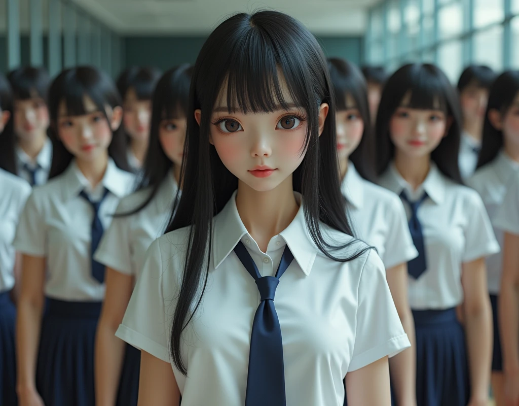 (Japanese Clone-girls=Myself), (Super Best masterpiece Clone-girls Raw Photography Art), (16K, Highest quality, Ultra-high resolution, RAW Photos), (It's so unrealistic., With unparalleled depiction, With an unfathomable sight, An unprecedented and shocking worldview, Clone-girls: In a world of mass reproduction, Ultra-realistic), (Japanese Girls, Suzuki-Rio, 16yo, Small face, Thick black hair, long hair, Dark Eyes, Mature face, Cute Smile, Smiling face, A gentle gaze, Very pleasant look), (Very beautiful detailed girls, Accurate body structure, Accurate body movements, Very detailed body, (Super big breasts, Large bulge of ample breasts)), ((Schoolgirl uniform, Short sleeve, mini skirt, Emphasise the fullness of your breasts)), (Very detailed, Myself cloning, Depiction of splitting oneself, 1Myself girl→1,000,000,000,000,000,000,000,000,000,000Myself cloning girls), (Myself clone girlsは, With the same perfect appearance without any difference, to multiply in large numbers), (Very detailed depiction, Myself's multiplying female body, In the same female body,With the same face, With the same hairstyle, In the same clothes, At the same height, 同じSuper big breastsで, A completely indistinguishable female body, 1,000,000,000,000,000,000,000,000,000,000 people), (Myself girls only), (Academy, academic level, Commemorative photo depiction, Tiered stage photography, Happy smile, Front view)