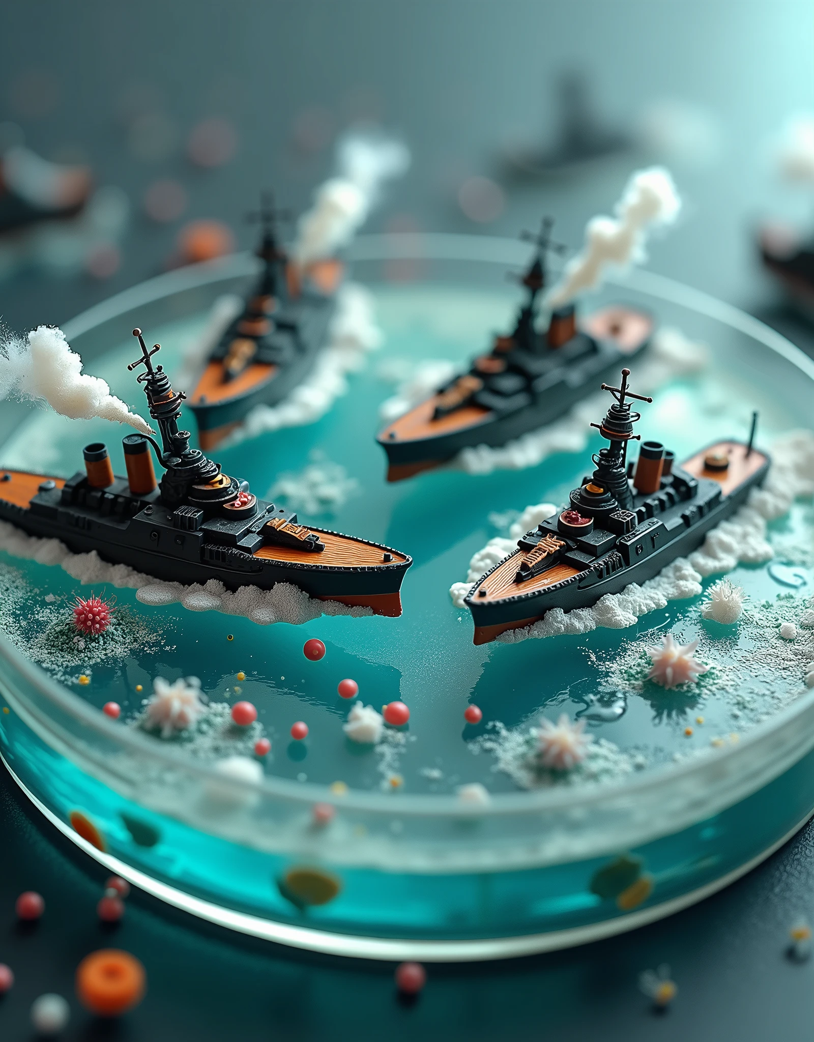 Draw a naval battle on a petri dish