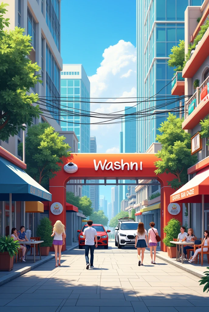 Car washingshop and coffee shops stretchr