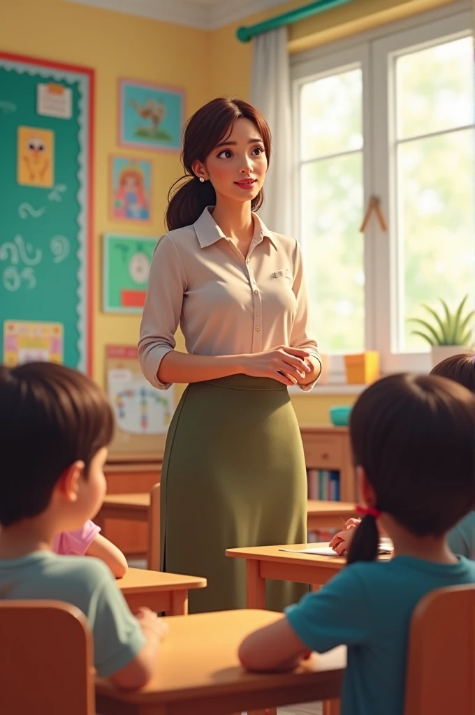  A female teacher teaching in primary school 