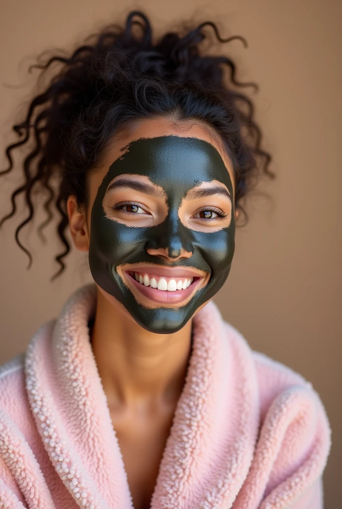 Four Real female asian pakistani models creative and aesthetic and playful shoot with applied different face masks like rose,charcoal,coffee,rice in bathrobes