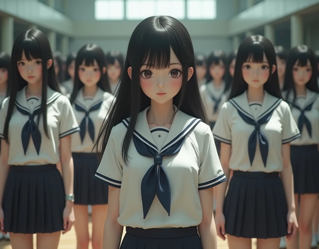 (Japanese Clone-girls=Myself), (Super Best masterpiece Clone-girls Raw Photography Art), (16K, Highest quality, Ultra-high resolution, RAW Photos), (It's so unrealistic., With unparalleled depiction, With an unfathomable sight, An unprecedented and shocking worldview, Clone-girls: In a world of mass reproduction, Ultra-realistic), (Japanese Girls, Suzuki-Rio, , Small face, Thick black hair, long hair, Dark Eyes, Mature face, Cute Smile, Smiling face, A gentle gaze, Very pleasant look), (Very beautiful detailed girls, Accurate body structure, Accurate body movements, Very detailed body, (Super big breasts, Large bulge of ample breasts)), ((Schoolgirl uniform, Short sleeve, mini skirt, Emphasise the fullness of your breasts)), (Very detailed, Myself cloning, Depiction of splitting oneself, 1Myself girl→1,000,000,000,000,000,000,000,000,000,000Myself cloning girls), (Myself clone girlsは, With the same perfect appearance without any difference, to multiply in large numbers), (Very detailed depiction, Myself's multiplying female body, In the same female body,With the same face, With the same hairstyle, In the same clothes, At the same height, 同じSuper big breastsで, A completely indistinguishable female body, 1,000,000,000,000,000,000,000,000,000,000 people), (Myself girls only), (Academy, academic level, Commemorative photo depiction, Tiered stage photography, Happy smile, Front view)