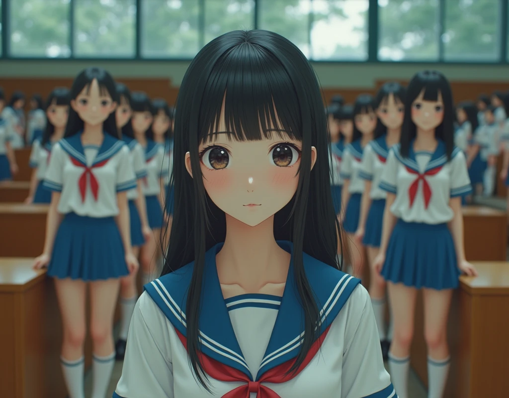 (Japanese Clone-girls=Myself), (Super Best masterpiece Clone-girls Raw Photography Art), (16K, Highest quality, Ultra-high resolution, RAW Photos), (It&#39;s so unrealistic., With unparalleled depiction, With an unfathomable sight, An unprecedented and shocking worldview, Clone-girls: In a world of mass reproduction, Ultra-realistic), (Japanese Girls, Suzuki-Rio, 16yo, Small face, Thick black hair, long hair, Dark Eyes, Mature face, Cute Smile, Smiling face, A gentle gaze, Very pleasant look), (Very beautiful detailed girls, Accurate body structure, Accurate body movements, Very detailed body, (Super big breasts, Large bulge of ample breasts)), ((Schoolgirl uniform, Short sleeve, mini skirt, Emphasise the fullness of your breasts)), (Very detailed, Myself cloning, Depiction of splitting oneself, 1Myself girl→1,000,000,000,000,000,000,000,000,000,000Myself cloning girls), (Myself clone girlsは, With the same perfect appearance without any difference, to multiply in large numbers), (Very detailed depiction, Myself&#39;s multiplying female body, In the same female body,With the same face, With the same hairstyle, In the same clothes, At the same height, 同じSuper big breastsで, A completely indistinguishable female body, 1,000,000,000,000,000,000,000,000,000,000 people), (Myself girls only), (Academy, academic level, Commemorative photo depiction, Tiered stage photography, Happy smile, Front view)