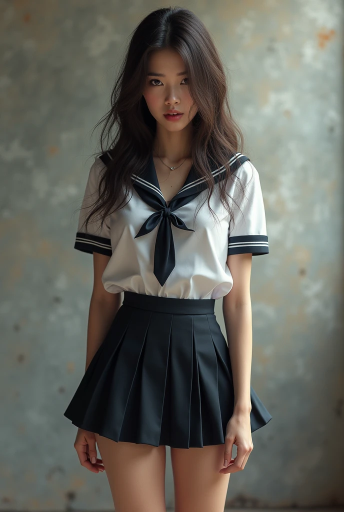 Sexy girl in a school uniform with a short skirt