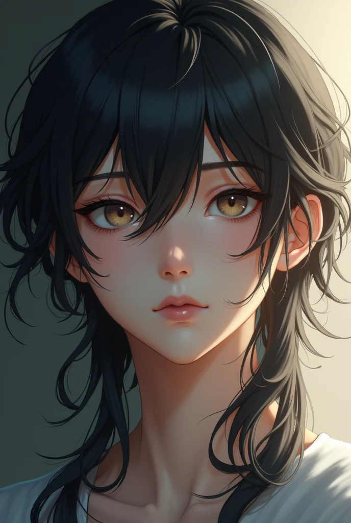 A boy with long hair a around neck beautiful eyes 